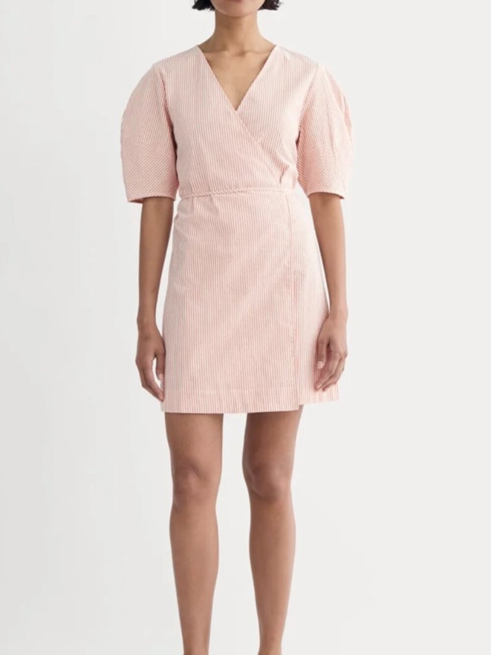The Seersucker Mini Wrap Dress